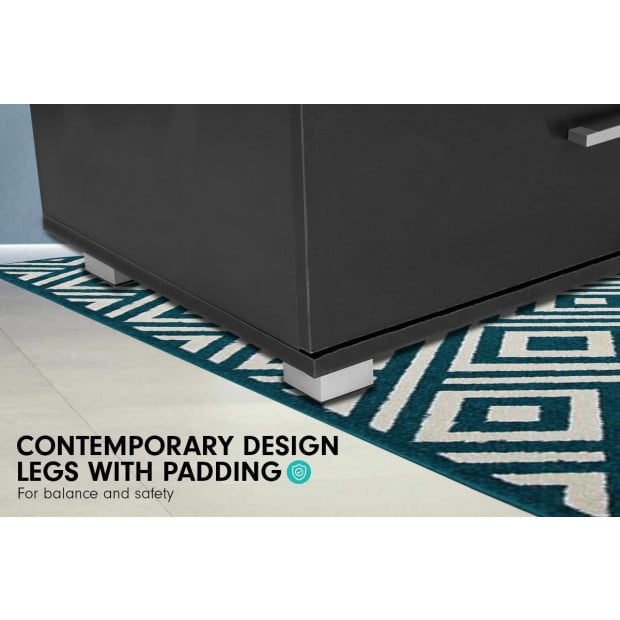 Bedside Table with Drawers MDF - Black Image 5