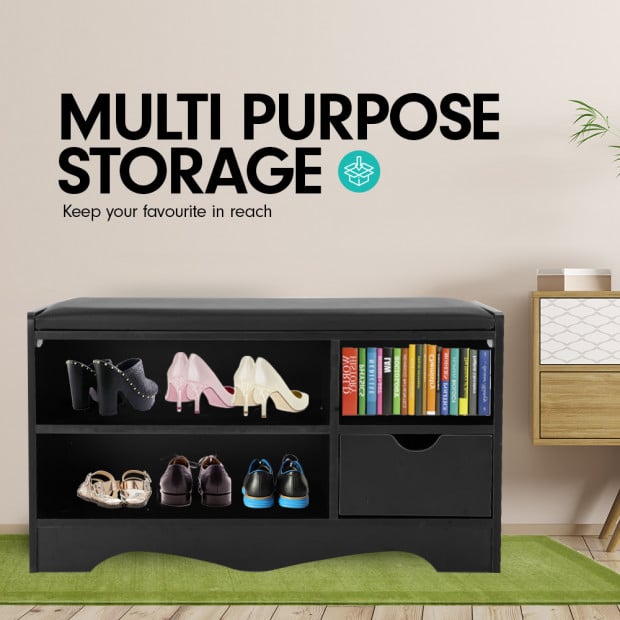 Shoe Rack Cabinet Organiser Black Cushion - 80 x 30 x 45 - Black Image 7