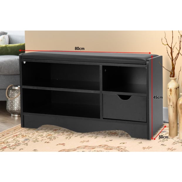 Shoe Rack Cabinet Organiser Black Cushion - 80 x 30 x 45 - Black Image 3