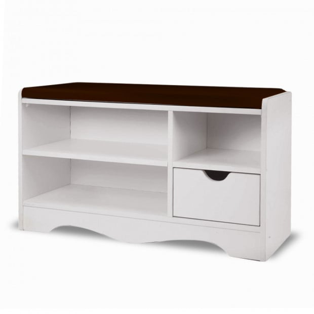 Shoe Rack Cabinet Organiser Brown Cushion - 80 x 30 x 45 - White Image 7
