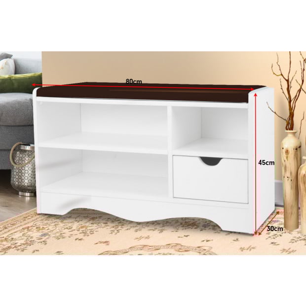 Shoe Rack Cabinet Organiser Brown Cushion - 80 x 30 x 45 - White Image 2