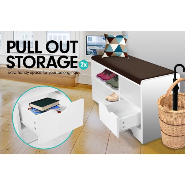 Shoe Rack Cabinet Organiser Brown Cushion - 80 x 30 x 45 - White Image 4