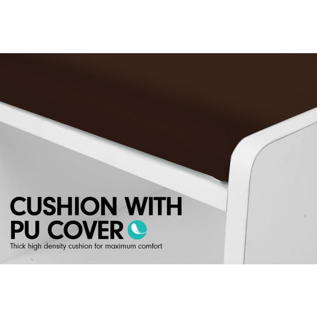 Shoe Rack Cabinet Organiser Brown Cushion - 80 x 30 x 45 - White Image 5