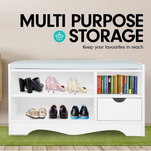 Shoe Rack Cabinet Organiser Grey Cushion - 80 x 30 x 45 - White Image 9