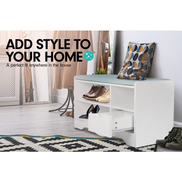Shoe Rack Cabinet Organiser Grey Cushion - 80 x 30 x 45 - White Image 2