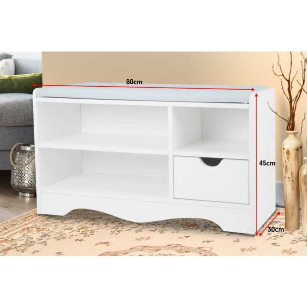 Shoe Rack Cabinet Organiser Grey Cushion - 80 x 30 x 45 - White Image 3