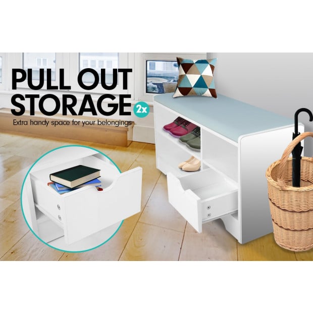 Shoe Rack Cabinet Organiser Grey Cushion - 80 x 30 x 45 - White Image 4