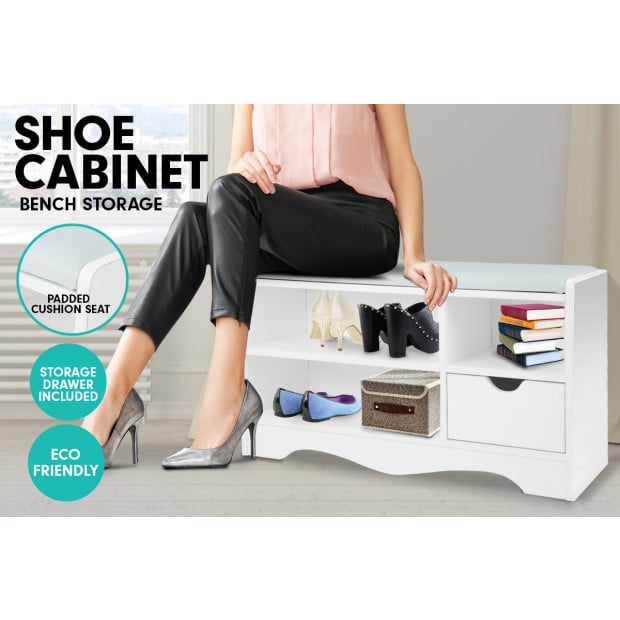 Shoe Rack Cabinet Organiser Grey Cushion - 80 x 30 x 45 - White Image 7