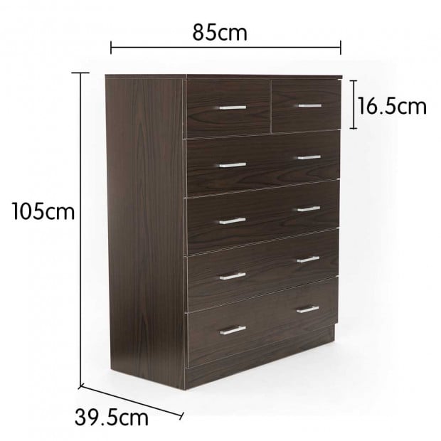 Tallboy Dresser 6 Chest of Drawers Cabinet - Brown Image 7