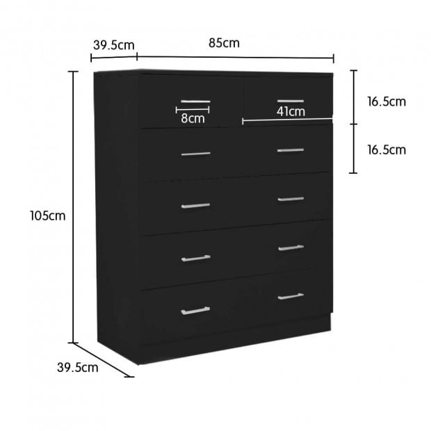 Tallboy Dresser 6 Chest of Drawers Cabinet 85 x 39.5 x 105 - Black Image 2