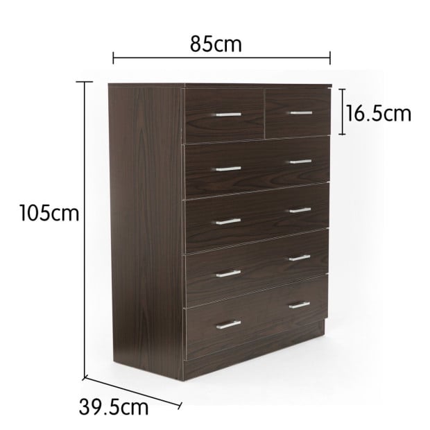 Sarantino Tallboy Dresser 6 Chest Of Drawers Cabinet Storage 85 x 39.5 x 105 in Brown Image 3