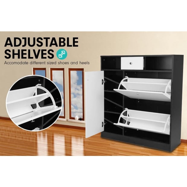 Sarantino Shoe Rack Cabinet Wooden Storage Organiser Shelf Cupboard Drawer Image 3