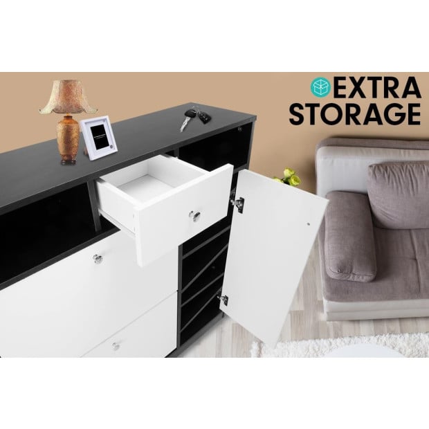 Sarantino Shoe Rack Cabinet Wooden Storage Organiser Shelf Cupboard Drawer Image 6