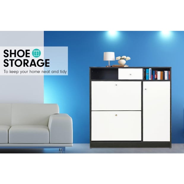 Sarantino Shoe Rack Cabinet Wooden Storage Organiser Shelf Cupboard Drawer Image 2
