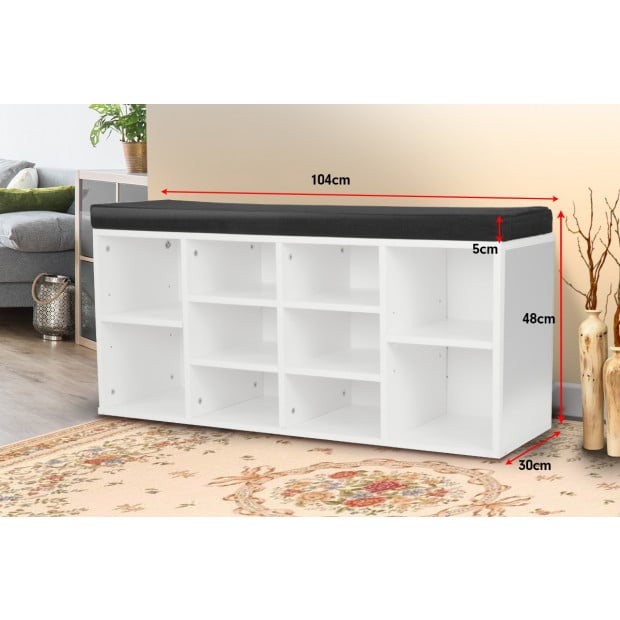 Shoe Rack Cabinet Organiser Black Cushion - 104 x 30 x 48 - White Image 4