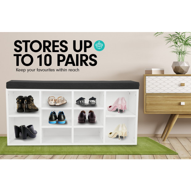 Shoe Rack Cabinet Organiser Black Cushion - 104 x 30 x 48 - White Image 7