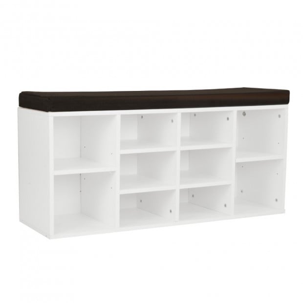 Shoe Rack Cabinet Organiser Brown Cushion - 104 x 30 x 45 - White Image 2