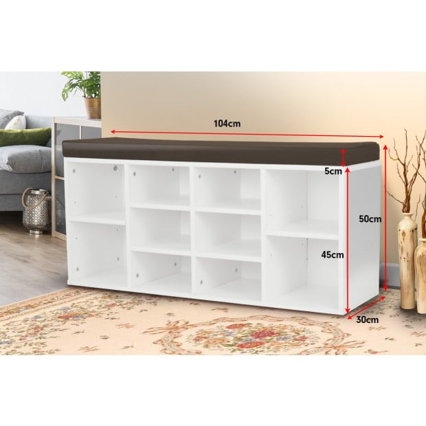 Shoe Rack Cabinet Organiser Brown Cushion - 104 x 30 x 45 - White Image 4