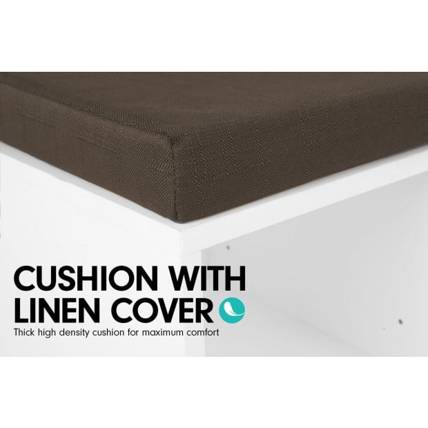 Shoe Rack Cabinet Organiser Brown Cushion - 104 x 30 x 45 - White Image 8