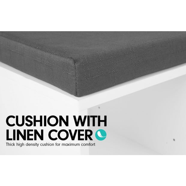 Shoe Rack Cabinet Organiser Grey Cushion - 104 x 30 x 45 - White Image 8