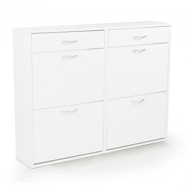 Sarantino 24 Pairs Shoe Cabinet Storage White Drawers Chest 1200 x 240 x 920 in White Image 5