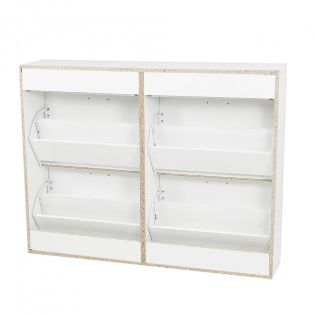 Sarantino 24 Pairs Shoe Cabinet Storage White Drawers Chest 1200 x 240 x 920 in White Image 6