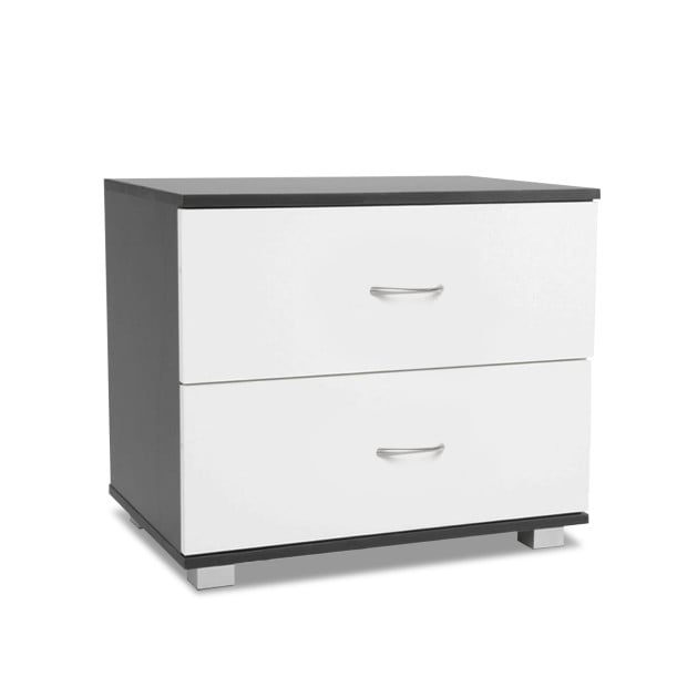 Bedside Table with Drawers MDF - Black White Image 2