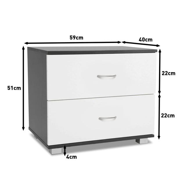 Bedside Table with Drawers MDF - Black White Image 4