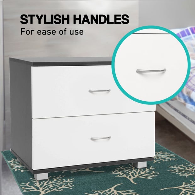 Bedside Table with Drawers MDF - Black White Image 3