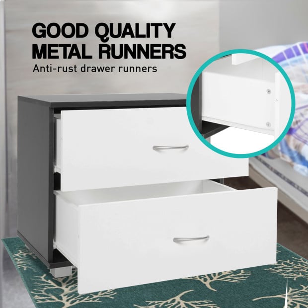 Bedside Table with Drawers MDF - Black White Image 6
