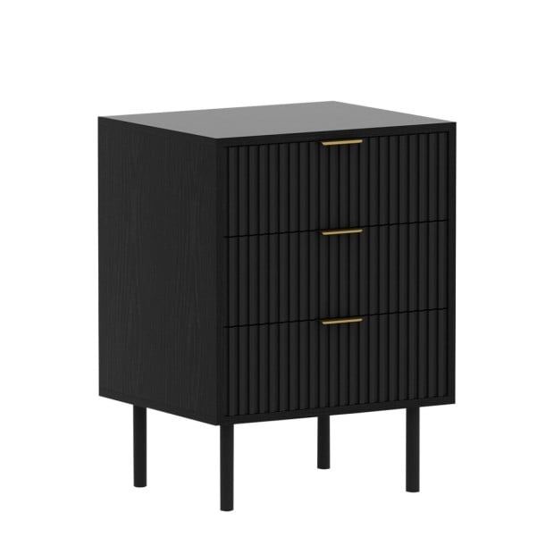 Sarantino Evelyn Bedside Table with 3 Drawers - Black Image 2