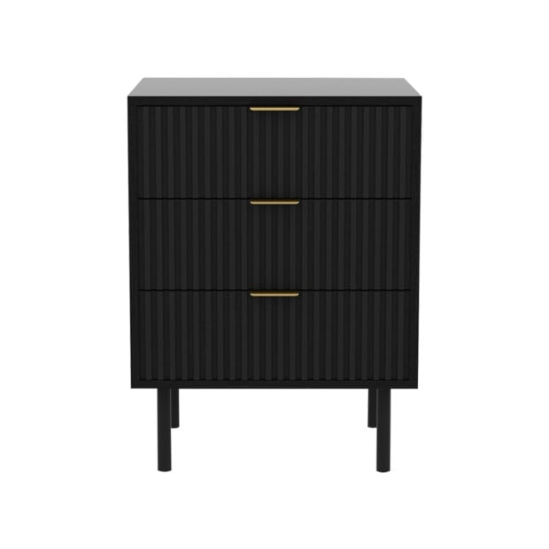 Sarantino Evelyn Bedside Table with 3 Drawers - Black Image 3