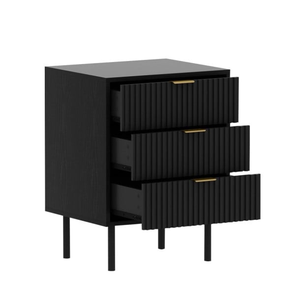 Sarantino Evelyn Bedside Table with 3 Drawers - Black Image 6