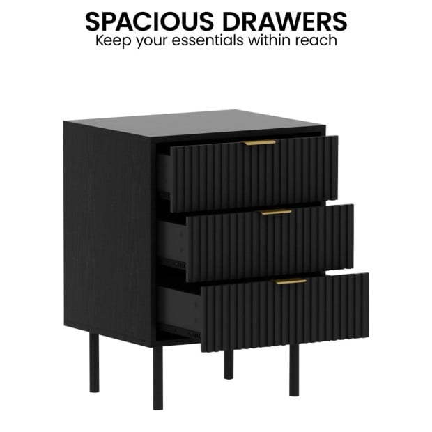 Sarantino Evelyn Bedside Table with 3 Drawers - Black Image 7