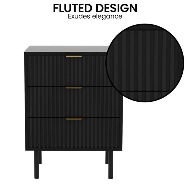 Sarantino Evelyn Bedside Table with 3 Drawers - Black Image 8