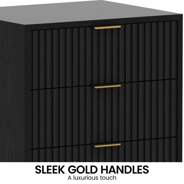 Sarantino Evelyn Bedside Table with 3 Drawers - Black Image 9