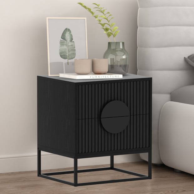 Sarantino Silvia Bedside Table with 2 Drawers and Black Handles Image 10