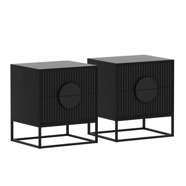 Sarantino Silvia Bedside Table with 2 Drawers and Black Handles Image 8