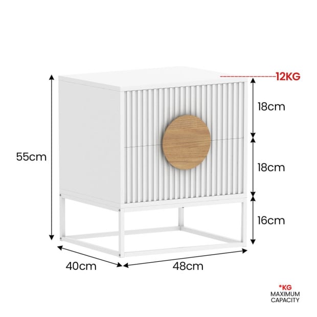 Sarantino Silvia Bedside Table with 2 Drawers - White Image 4