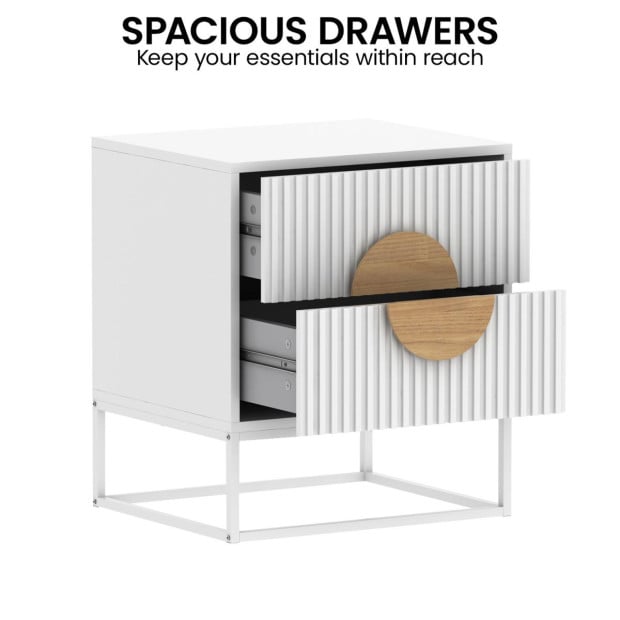 Sarantino Silvia Bedside Table with 2 Drawers - White Image 7