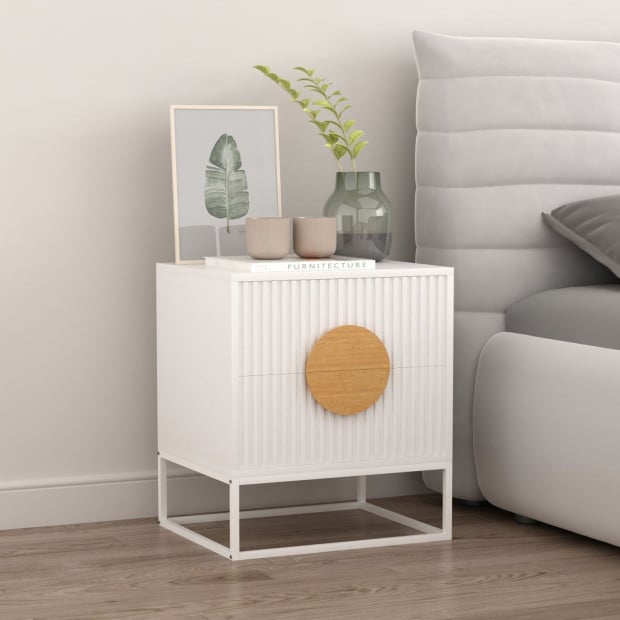 Sarantino Silvia Bedside Table with 2 Drawers - White Image 10