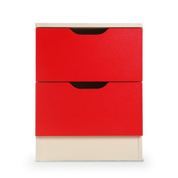 Sarantino Bedside Table with Drawers Cabinet Storage 51x40cm White Red Image 4