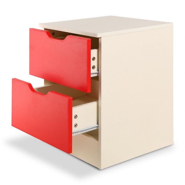 Sarantino Bedside Table with Drawers Cabinet Storage 51x40cm White Red Image 7