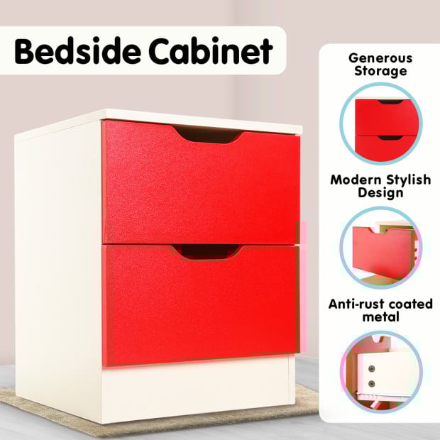 Sarantino Bedside Table with Drawers Cabinet Storage 51x40cm White Red