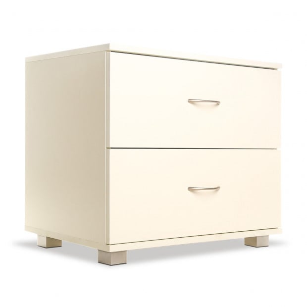 Bedside Table with Drawers MDF Cabinet Storage - White