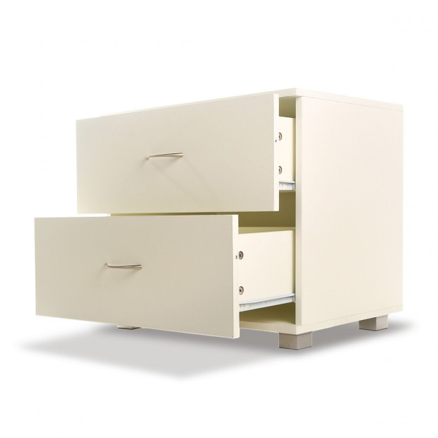 Bedside Table with Drawers MDF Cabinet Storage - White Image 4