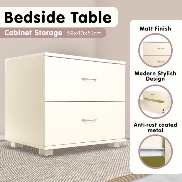 Bedside Table with Drawers MDF Cabinet Storage - White Image 6