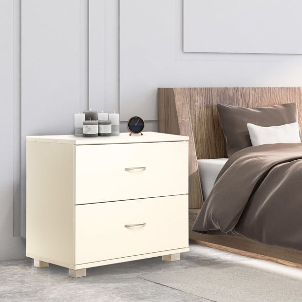 Bedside Table with Drawers MDF Cabinet Storage - White Image 7