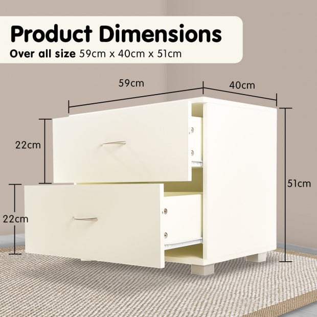 Bedside Table with Drawers MDF Cabinet Storage - White Image 8