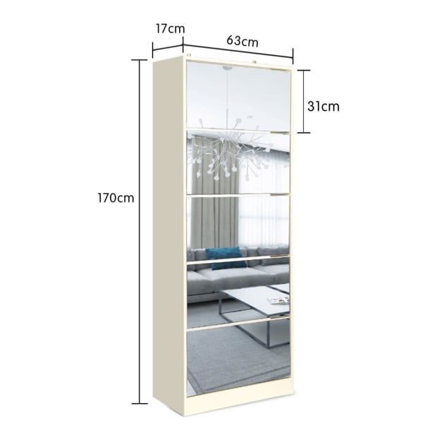 Sarantino 24 Pairs Shoe Cabinet Rack Storage Cupboard Organiser 5 Level Drawers Image 13